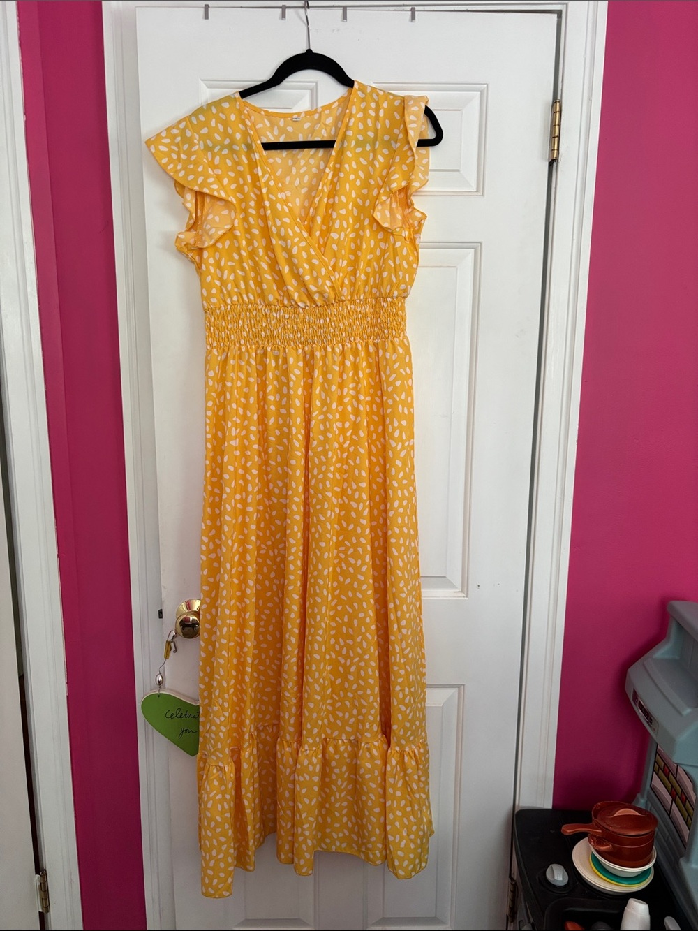 Yellow Print Smocked-Waist Maxi Dress